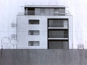 Die Zeichnung zeigt die Südseite des Neubaus, also die Ansicht von der Sternstraße aus. Quelle: Fam. Gava/SHP Architekten GmbH