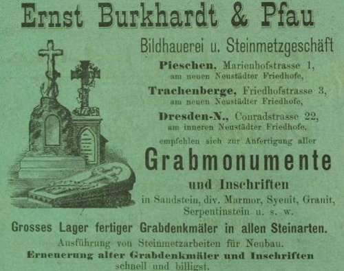 Anzeige für Grabmale. Quelle: Wohnungs- und Geschäftshandbuch für Pieschen, 1895/1896