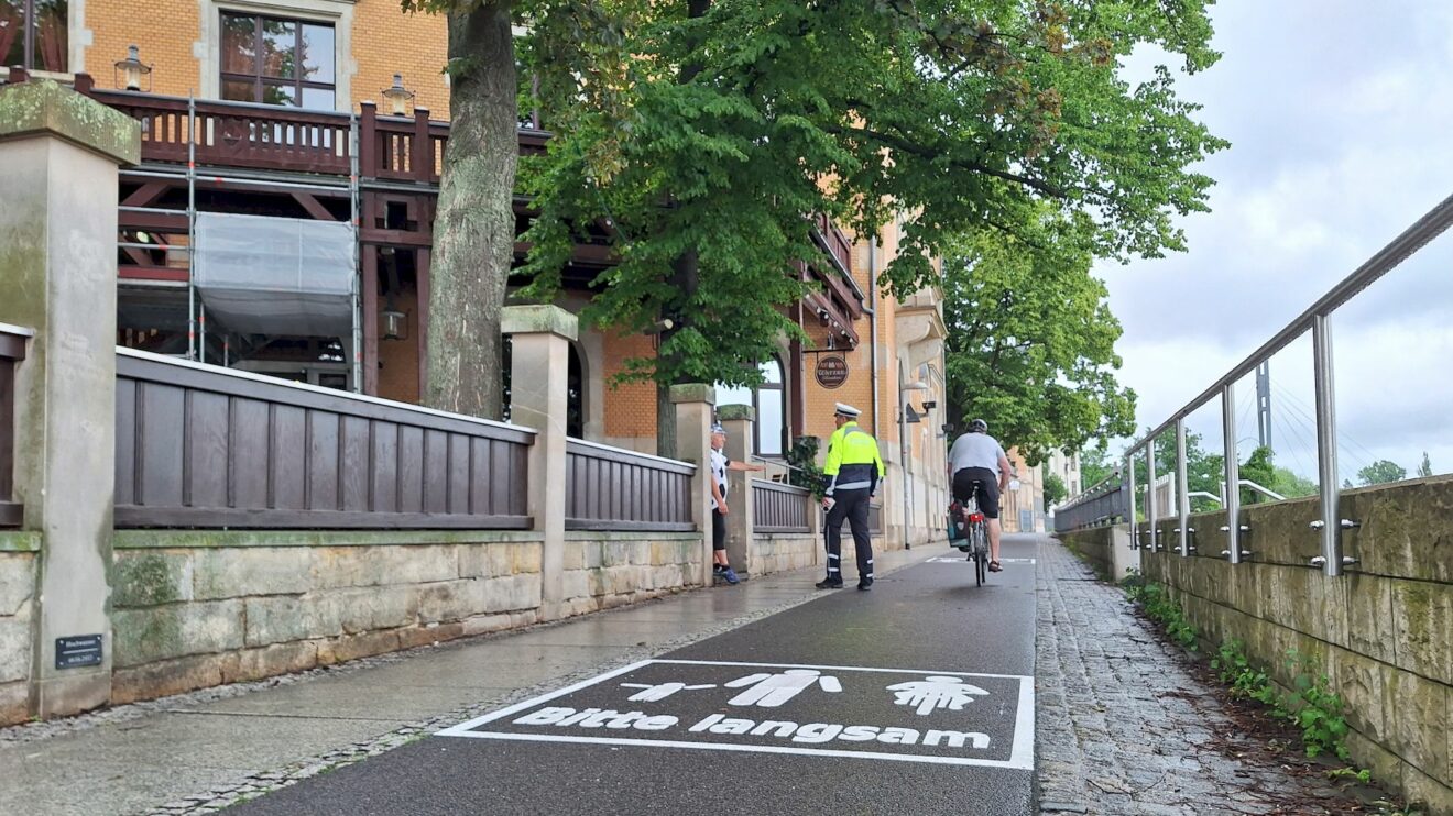 Diese Piktogramme wurde am Pieschener Elberadweg angebracht; und ebenso an drei weiteren Radwegen in Dresden. Foto: J. Gawlik