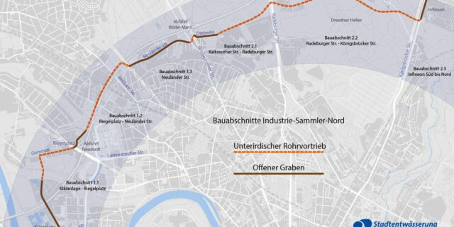 Industriesammler Nord: Die Bauabschnitte - Skizze: Stadtentwässerung Dresden