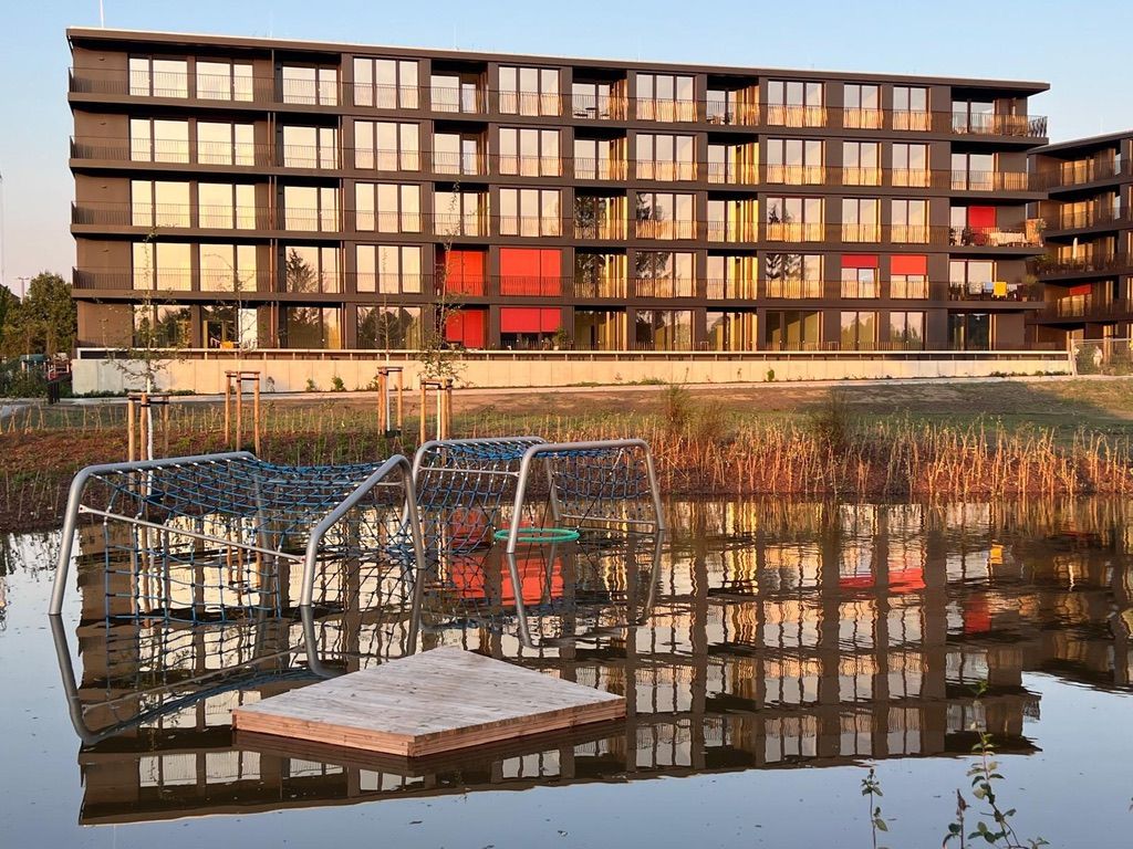 Hochwasser-Alarmstufe 3 war kein Grund zur Sorge in dem Neubau-Gebiet an der Leipziger Straße - Foto: CTR/Marina Garden