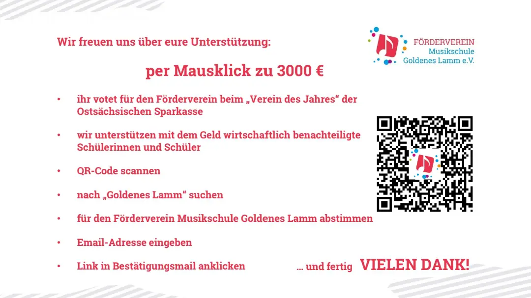 Abstimmen kann man über QR-Code oder Link. Quelle: Förderverein der Musikschule Goldenes Lamm Dresden e.V.