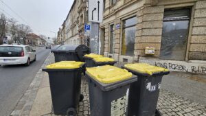 Abfallgebühren steigen ab 2027 Mülltonnen auf der Leipziger Straße. Foto: Archiv J. Frintert