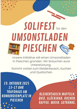 Jüngst gegründete "Initiative Umsonstladen in Pieschen" lädt zum bunten Solifest an den Konkordienplatz. Quelle: Initiative Umsonstladen in Pieschen. 