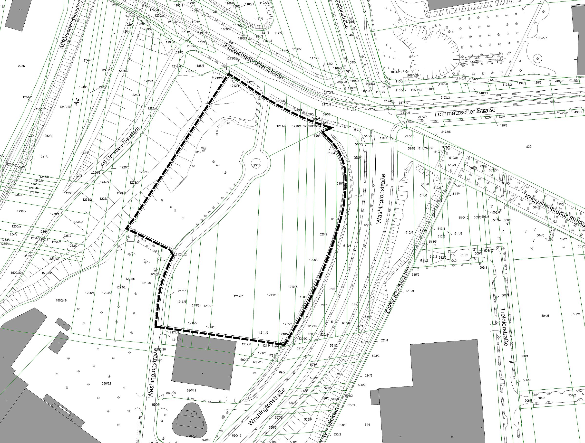 Um dieses Gelände handelt es sich. Auszug aus dem Bebauungsplan Nr. 3063