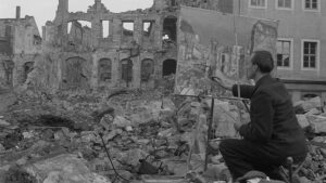 Theodor Rosenhauer malt „Blick auf das Japanische Palais nach dem Angriff“